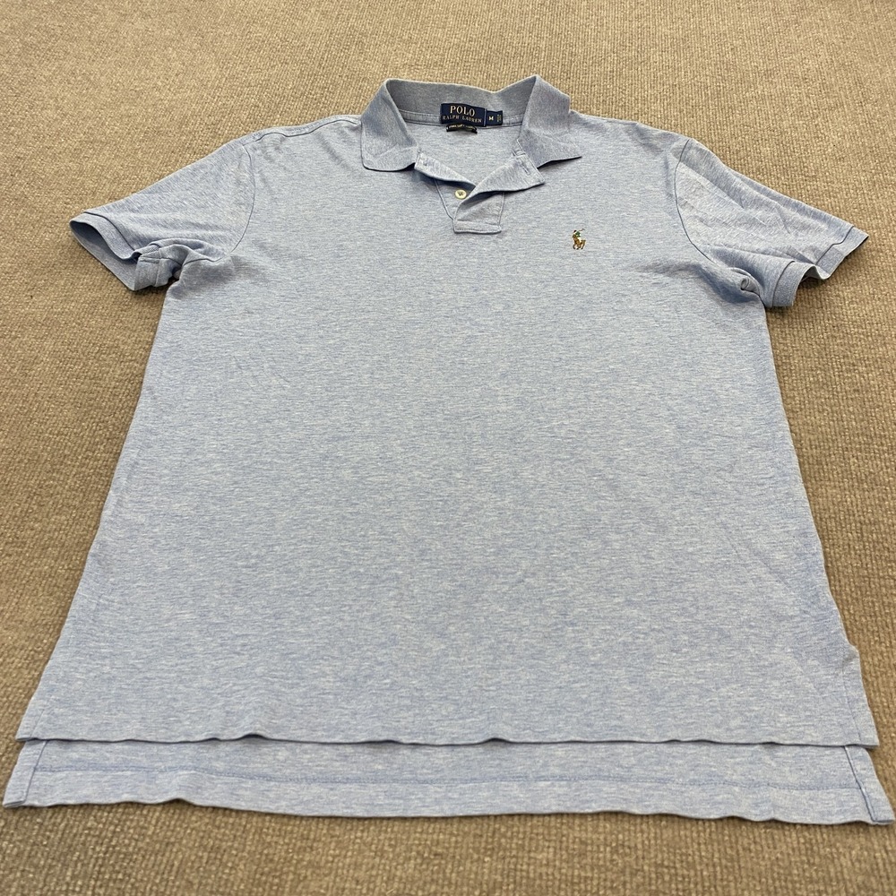 Polo Ralph Lauren Polo Shirt Mens Medium Blue Pima Soft Touch Flesh Pony Logo
